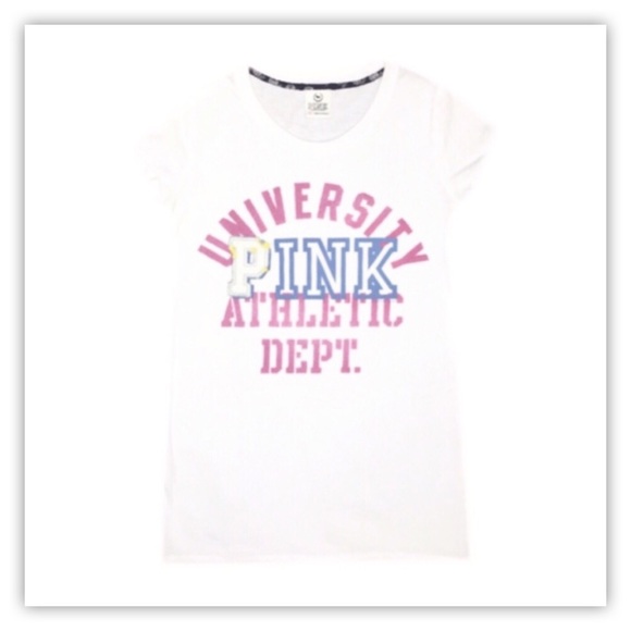 PINK Victoria's Secret Tops - VS PINK White Graphic Short Sleeve Shirt